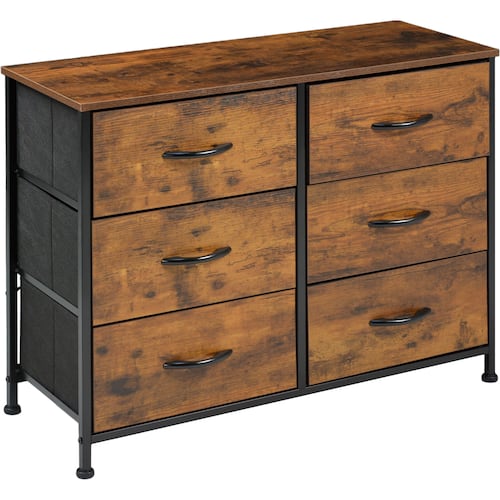 Comoda Cajonera Mueble 6 Cajones Metal Organizador Madera Cafe Claro