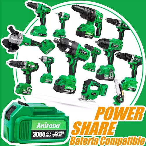 Kit De Atornillador De Impacto & Rotomartillo Sin Carbones.
