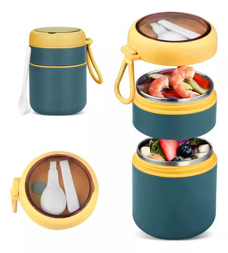 Lonchera Termica Acero Inoxidable De 710ml Incluye Cuchara color BLUE-YELLOW.
