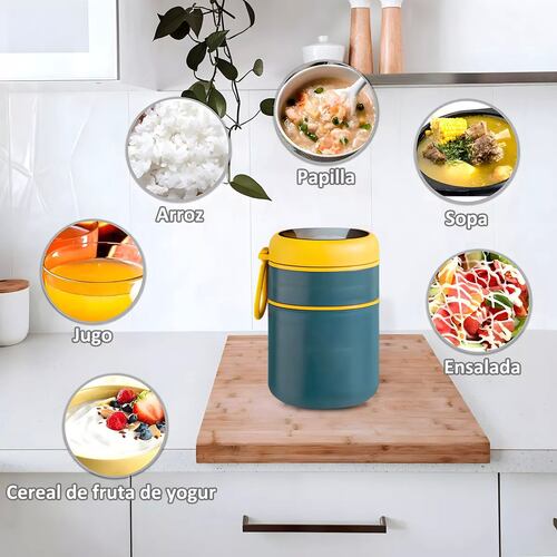 Lonchera Termica Acero Inoxidable De 710ml Incluye Cuchara color BLUE-YELLOW.
