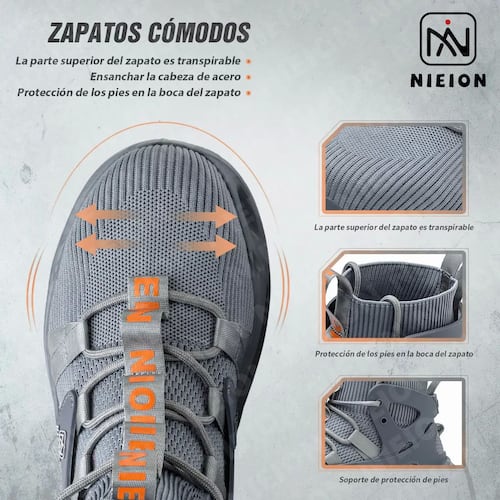 Tenis De Seguridad Zapatos Trabajo Anti-pinchazos Nieion TALLA 27 color GRIS