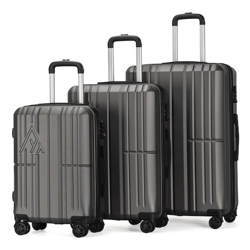 Maletas de viaje Rígidas set grande kit 3 piezas 28 24 20 pulgadas carry on ABS doble calibre candado de alta seguridad TSA LOCK Gris Oxford OX Armored travel