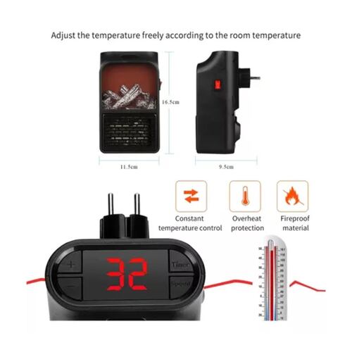 Calentador Eléctrico Calefaccion Digital Control Remoto 900w Portatil Negro 