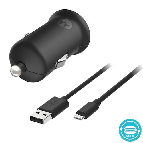 Cargador USB Auto carga rápida MOTOROLA 18W + Cable A-C