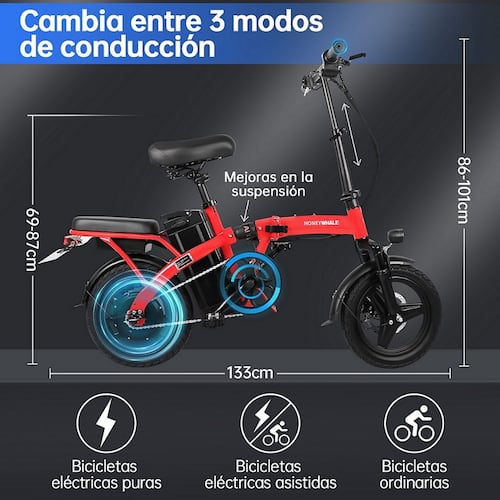 Bicicleta Eléctrica Plegable Honey Whale S6-S Rojo.