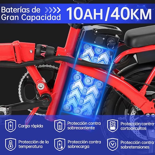Bicicleta Eléctrica Plegable Honey Whale S6-S Rojo.