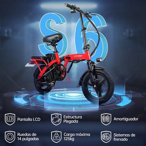 Bicicleta Eléctrica Plegable Honey Whale S6-S Rojo.