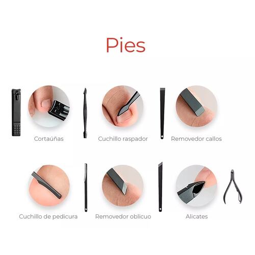 Set De Manicura Pedicura Pies Manos Corta Uñas 23 Piezas Negro