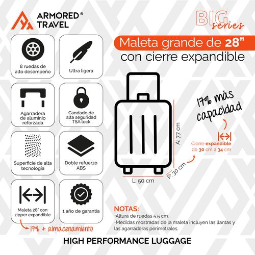 Maleta de viaje grande rígida BIG series 28 - 25kg con cierre expandible ABS doble calibre candado de alta seguridad TSA LOCK Armored travel Shark