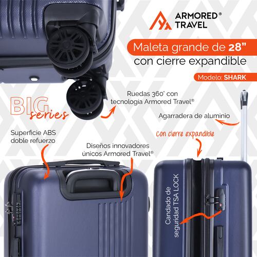 Maleta de viaje grande rígida BIG series 28 - 25kg con cierre expandible ABS doble calibre candado de alta seguridad TSA LOCK Armored travel Shark