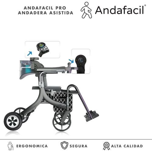 Andafacil Pro Andadera Asistida | 5 en 1 | Electrica | Silla de traslado, Andadera, Silla de apoyo.
