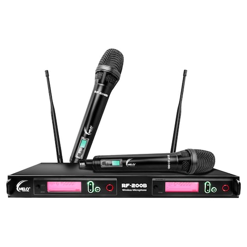 Sistema de Micrófonos MELO RF-200B inalambricos color negro .