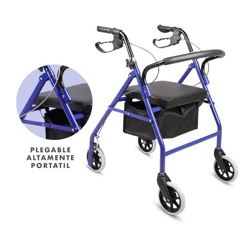 Andadera Andador 4 Ruedas Andafacil Aluminio Plegable Asiento Bolsa.
