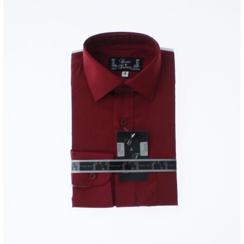 Camisa De Vestir Niño Color Vino Manga Larga 3591 2-18 Años..
