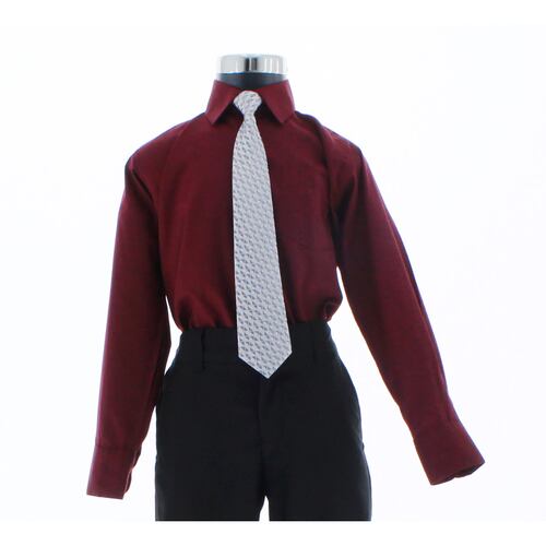 Camisa De Vestir Niño Color Vino Manga Larga 3591 2-18 Años..