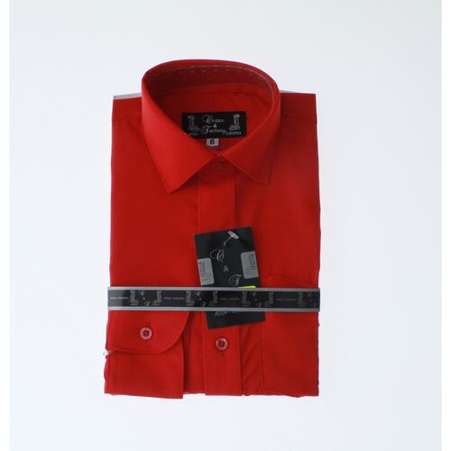 Camisa De Vestir Niño Color Rojo Manga Larga 3592 2-18 Años..