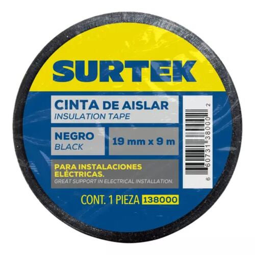 Cinta Para Aislar Negra 19 Mm X 9 M Alta Resistencia Surtek