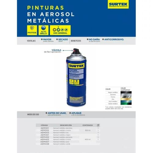 Pintura En Aerosol 400ml Color Aluminio Aem402 Surtek