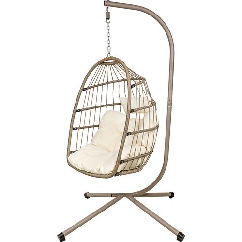 Silla Columpio Colgante Hamaca Jardin Exteriores + Cojines Beige