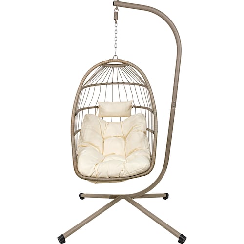 Silla Columpio Colgante Hamaca Jardin Exteriores + Cojines Beige