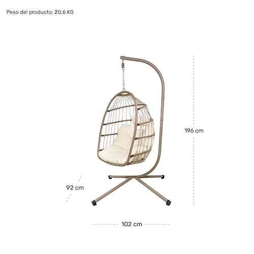 Silla Columpio Colgante Hamaca Jardin Exteriores + Cojines Beige