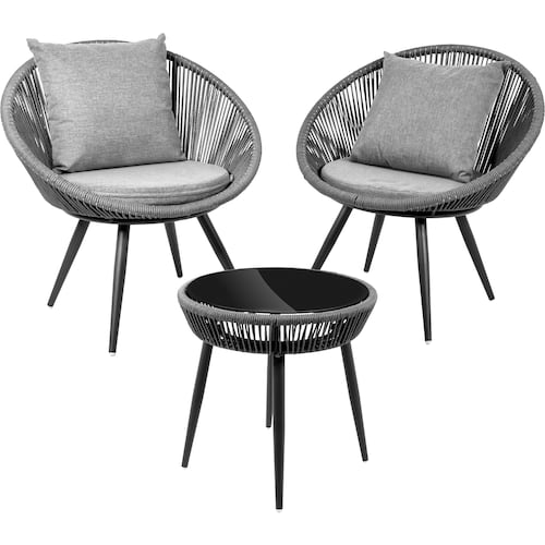 Sala Exterior Jardin Terraza 3pz Sillas Modernas Mesa Vidrio Gris.