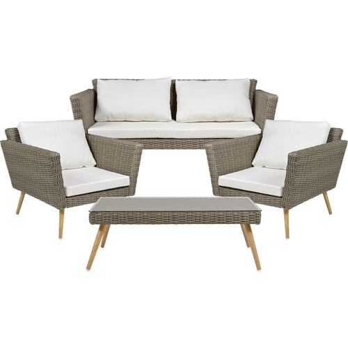 Sala Tipo Rattan Exterior Jardin Patio Terraza 4 Pz Beige