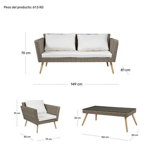 Sala Tipo Rattan Exterior Jardin Patio Terraza 4 Pz Beige