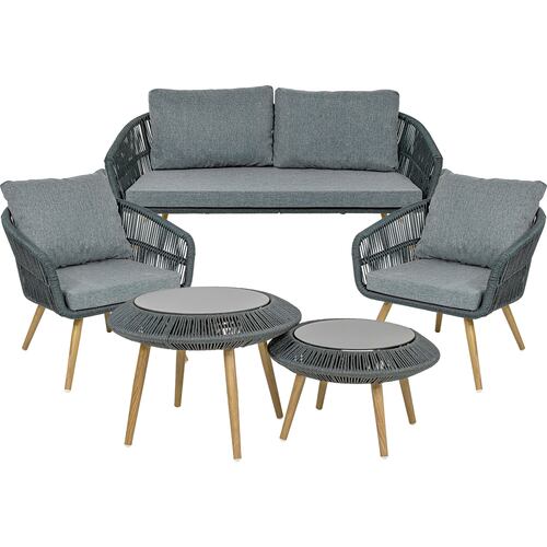 Sala Exterior Jardin Terraza Rattan 5 Pz Doble Mesa Negro 