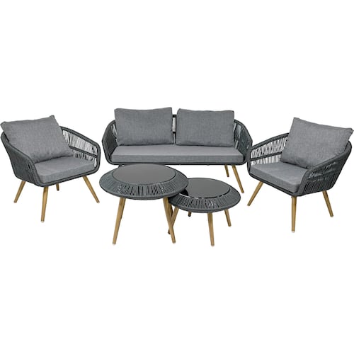 Sala Exterior Jardin Terraza Rattan 5 Pz Doble Mesa Negro 