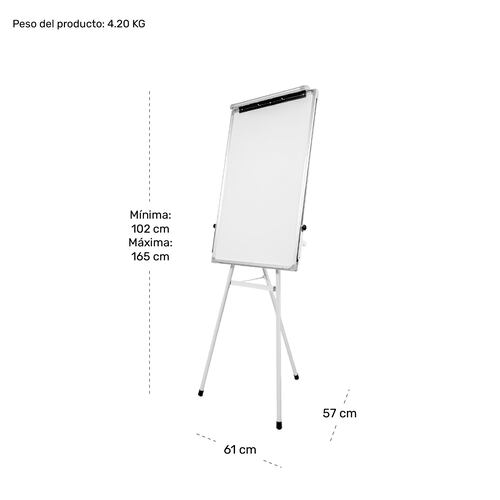 Pizarron Blanco 90x60cm Caballete Tripie Altura Ajustable