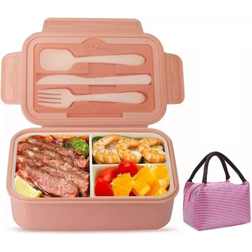 Box Lunch Con Topper Y Cubiertos Capacidad 1100ml+lunchbolsa Rosa
