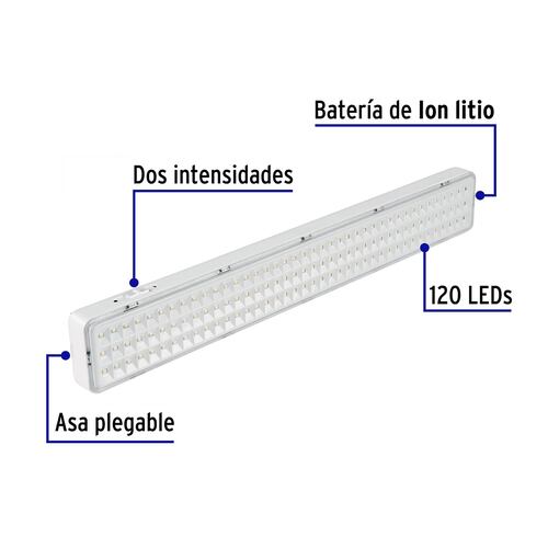 Lampara Emergencia Recargable 1000lm, 120 Led, Volteck 43010 Color Blanco