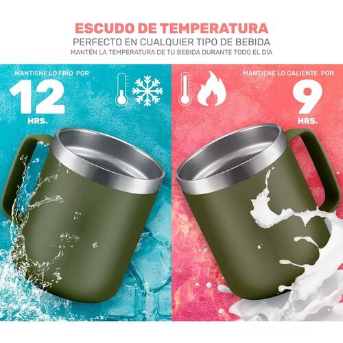 Taza Para Café - Doble Capa Antiderrame Multifuncional 12oz Verde Militar