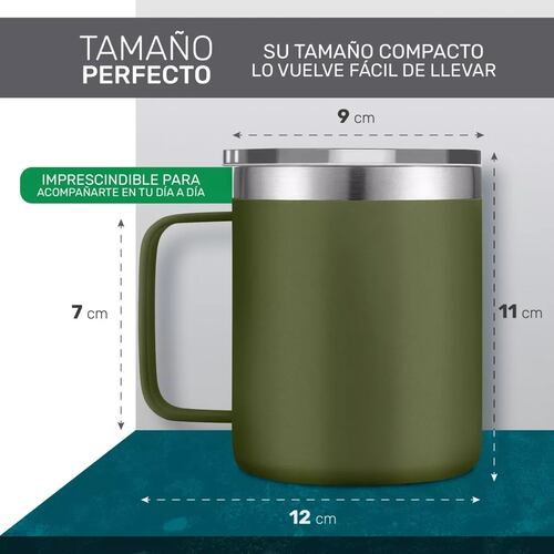 Taza Para Café - Doble Capa Antiderrame Multifuncional 12oz Verde Militar