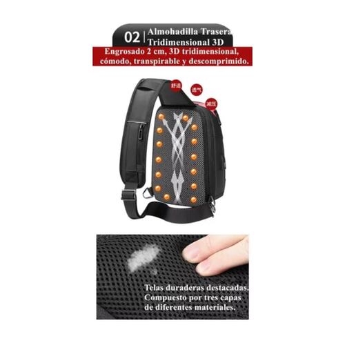 Mochila Cruzada Bandolera Para Hombre Hombro Carga Usb Lujo Negro/Rojo