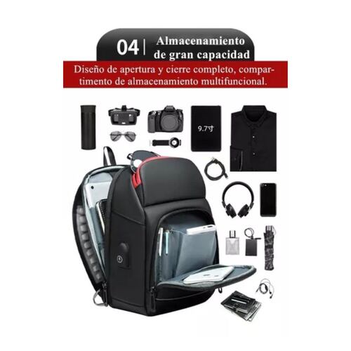 Mochila Cruzada Bandolera Para Hombre Hombro Carga Usb Lujo Negro/Rojo