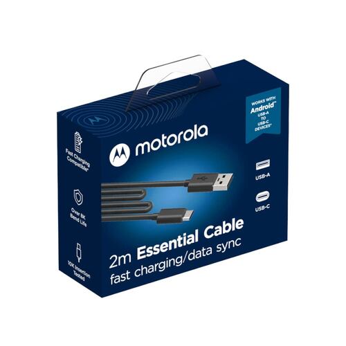 Cable tipo C a USB-A MOTOROLA 2 metros carga rápida y datos