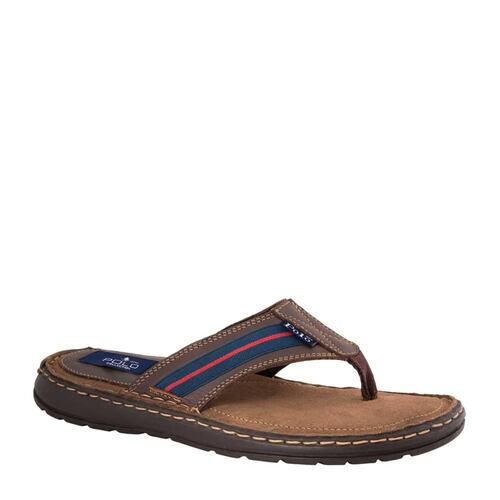 Sandalias casuales de piel marca HPC Polo de hombre, color café, mod. 175614