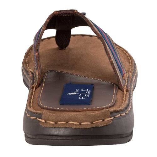 Sandalias casuales de piel marca HPC Polo de hombre, color café, mod. 175614