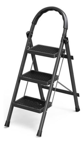 Escalera De Acero Inoxidable De 3 Peldaños Plegable Negro