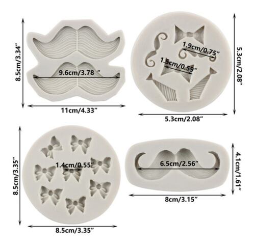 4pcs Molde De Silicona Bigote Corbata Lazo Fondant Resina