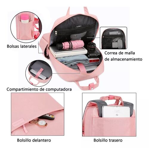 Mochila Para Laptop Mujer Dama Impermeable Rosa