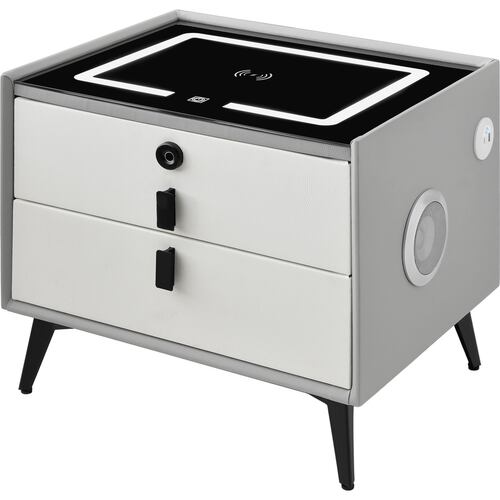 Mesa Buro Huella Inteligente Cargador Inalambrico Led Audio Gris