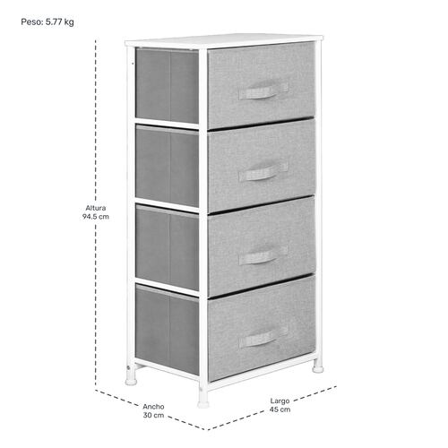 Mueble Buro Organizador Comoda Tela 4 Cajones Moderno Gris