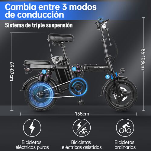 Bicicleta Eléctrica Plegable Honey Whale S6-S Pro Negro