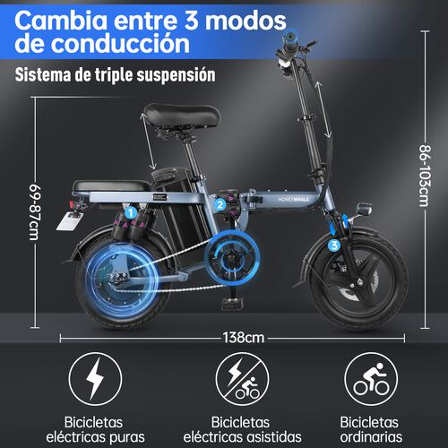 Bicicleta Eléctrica Plegable Honey Whale S6-S Pro Gris