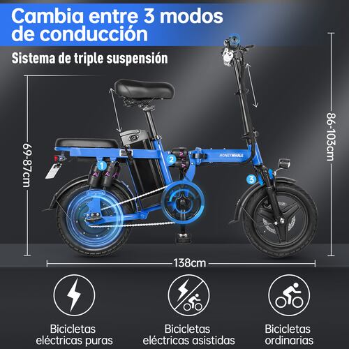 Bicicleta Eléctrica Plegable Honey Whale S6-S Pro Azul