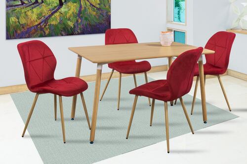 Comedor Malibu Rojo 4 Sillas Rectangular Tubular.