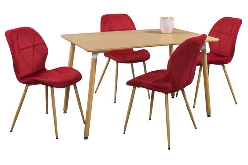 Comedor Malibu Rojo 4 Sillas Rectangular Tubular.